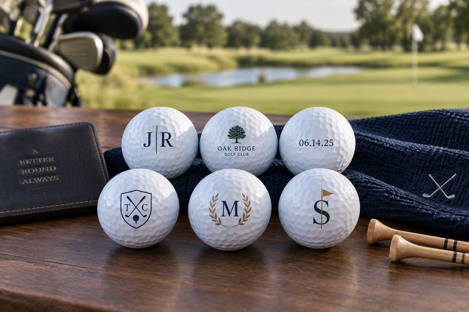 Personalized golf balls with monograms, dates and custom emblems